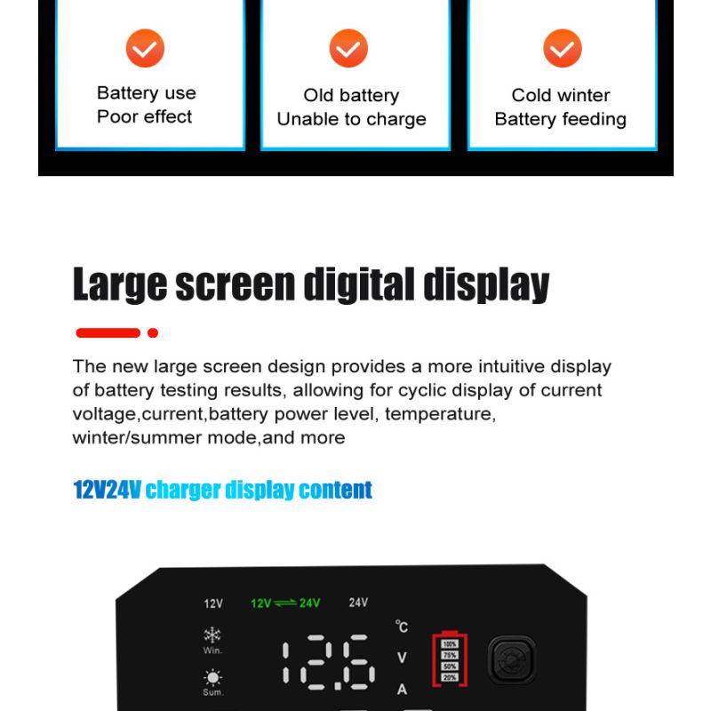 FOXSUR 20A Chargeur de Batterie Portable 12V-24V Réparation Automatique AGM LiFePO4 Performance Fiable