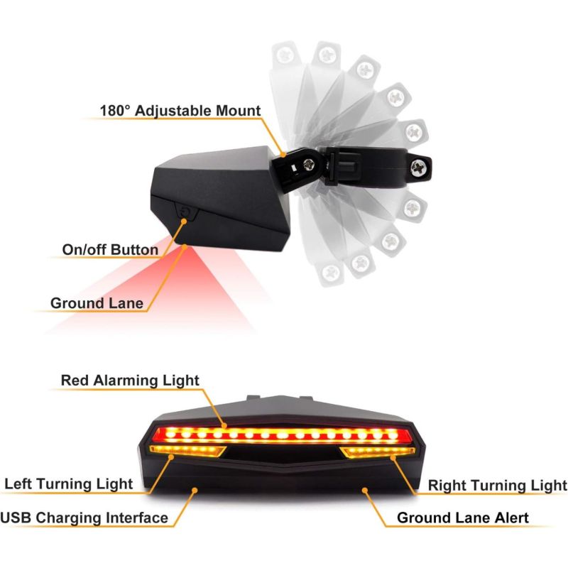 Ampulla Feu arrière vélo C1 LED rechargeable, télécommande, clignotant vélo et projecteur de voie. Installation facile!