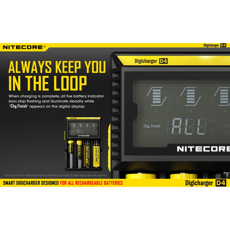 Nouveau Chargeur Nitecore D4 LCD Chargeur intelligent batteries rechargeables Compatibilité étendue Li-ion IMR