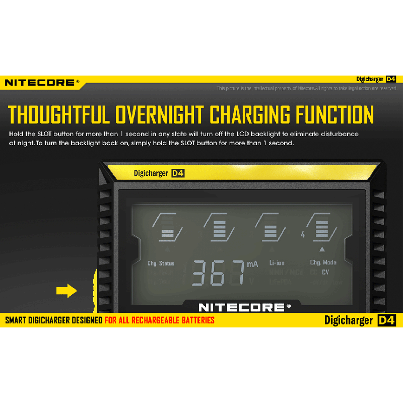 Nouveau Chargeur Nitecore D4 LCD Chargeur intelligent batteries rechargeables Compatibilité étendue Li-ion IMR