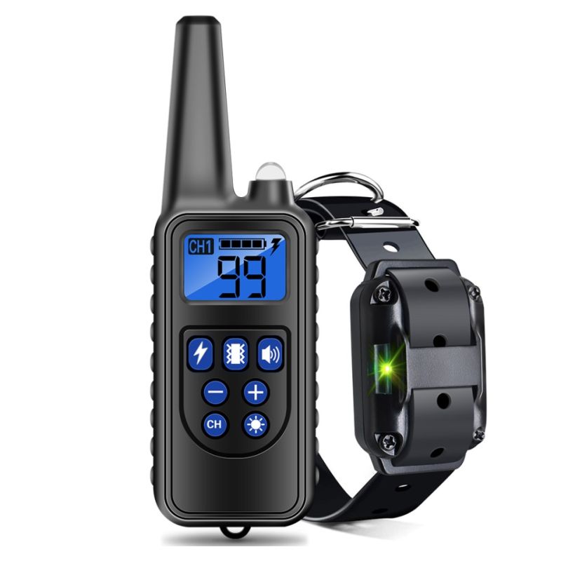 Collier de dressage pour chien 800m dispositif étanche IP7 avec télécommande rechargeable et niveaux ajustables