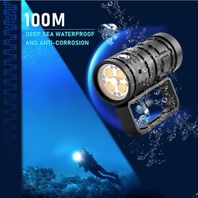 Lampe de plongée 25000 Lumens étanche 120M torche à reflets pour photographie sous-marine rechargeable type C