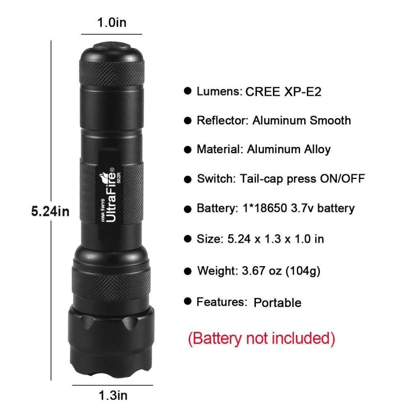 UltraFire WF-502B.2 lampe de poche LED zoomable lumière rouge XP-E2 compacte pour randonnée et observation