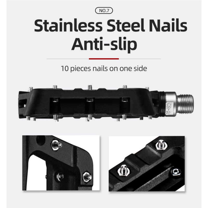 Pédales vélo ROCKBROS ultra-légères en nylon stable et performant pour VTT BMX et route axe acier chromoly