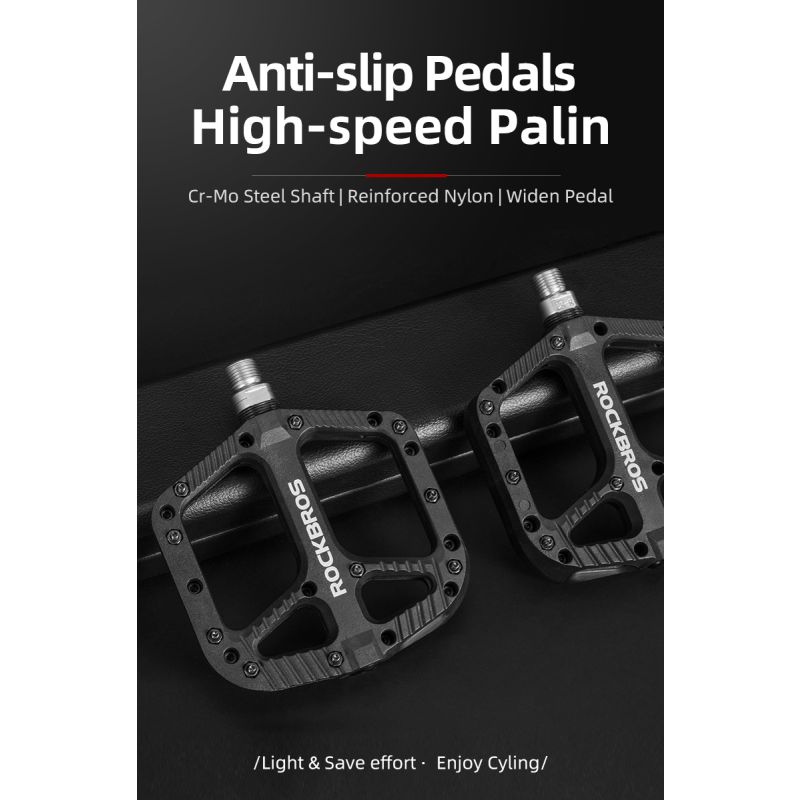 Pédales vélo ROCKBROS ultra-légères en nylon stable et performant pour VTT BMX et route axe acier chromoly