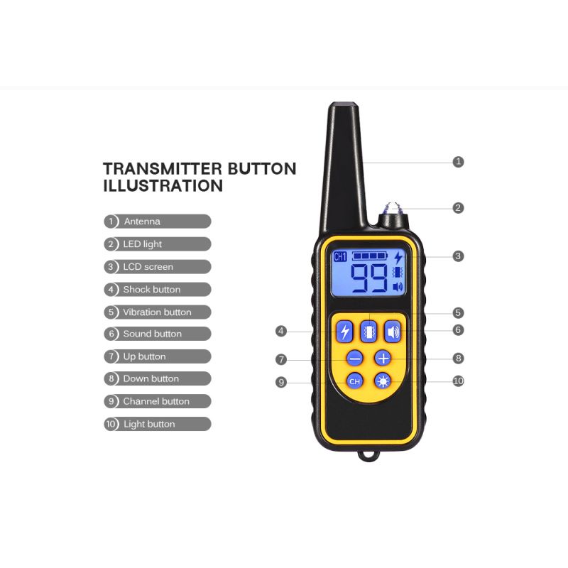 Collier d'entraînement pour chien 800m étanche avec écran LCD rechargeable niveaux de vibration réglables