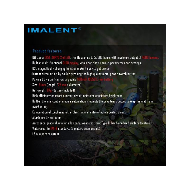 Lampe de poche LED IMALENT LD70 4000 lumens éclairage portable design compact aventuriers affichage OLED