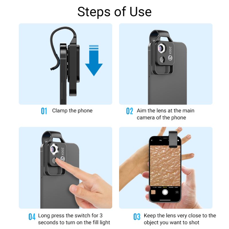 APEXEL lentille microscope 200X pour iPhone Samsung exploration smartphones léger optique multi-couches