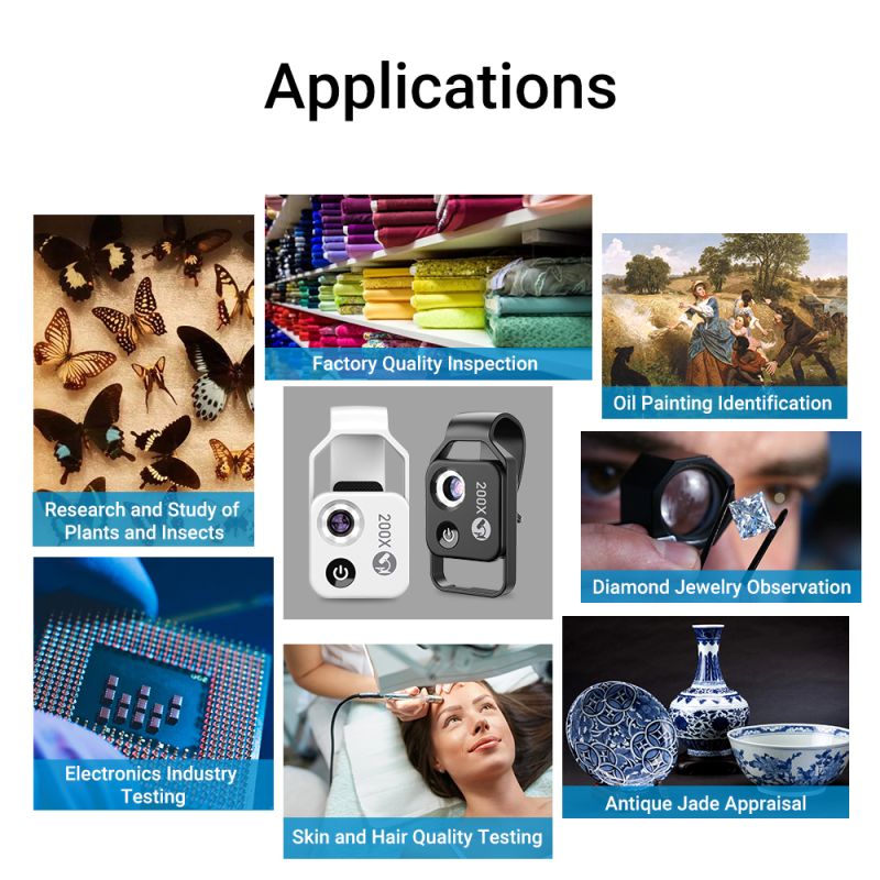 APEXEL lentille microscope 200X pour iPhone Samsung exploration smartphones léger optique multi-couches