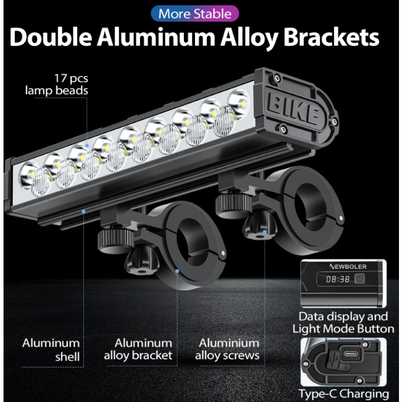 NITEBEAM Feu avant de vélo 10000 lumens lampe étanche recharge USB idéale pour VTT et cyclisme sur route