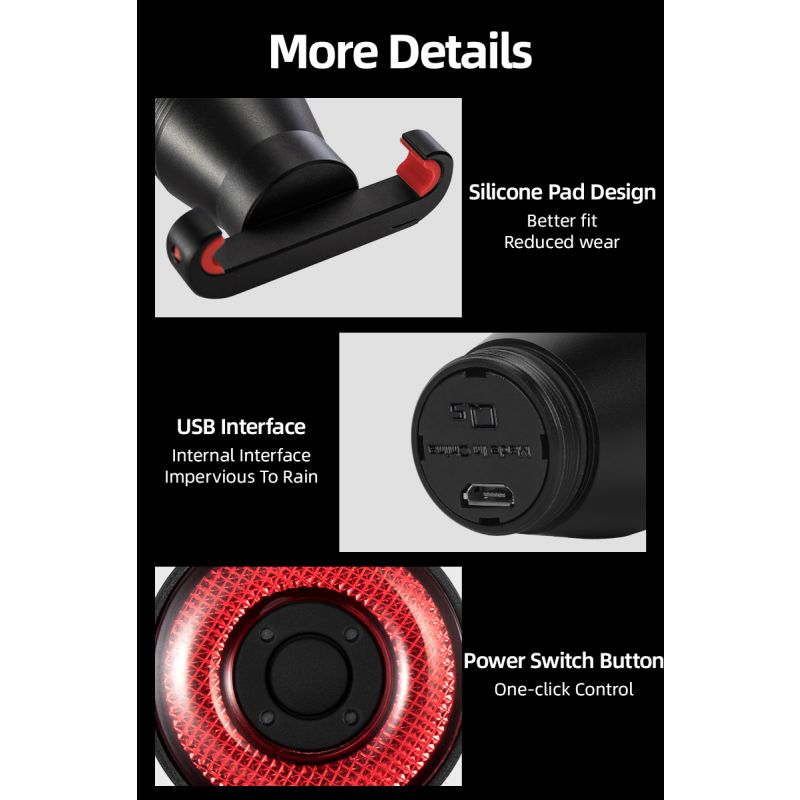 ROCKBROS Q5 Lumière Vélo Intelligente Détection Frein Automatique Étanche IPX6 Feu Arrière LED Sécurité Cyclisme