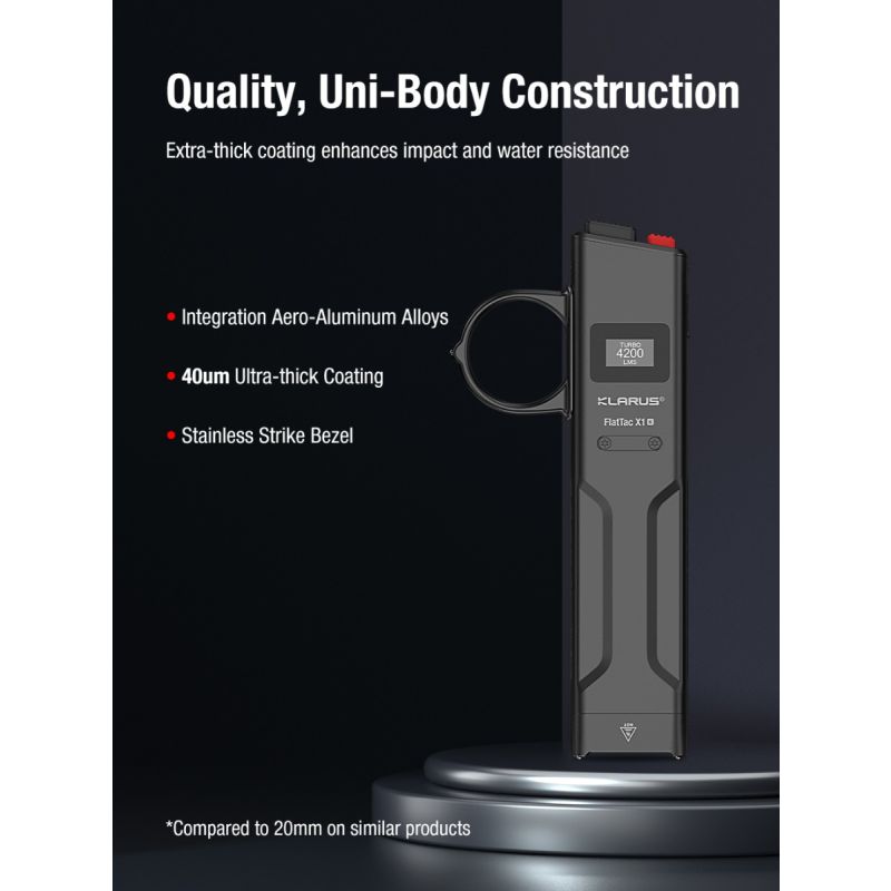 Lampe Torche Tactique Ultra-Fine Klarus X1 4200LM | LED SST-70 | USB-C Rechargeable Extérieur | IPX6 2 Ans Garantie