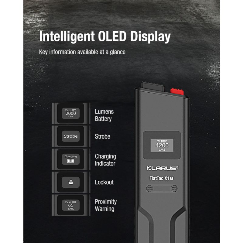 Lampe Torche Tactique Ultra-Fine Klarus X1 4200LM | LED SST-70 | USB-C Rechargeable Extérieur | IPX6 2 Ans Garantie