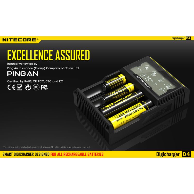 Nouveau Chargeur Nitecore D4 LCD Chargeur intelligent batteries rechargeables Compatibilité étendue Li-ion IMR