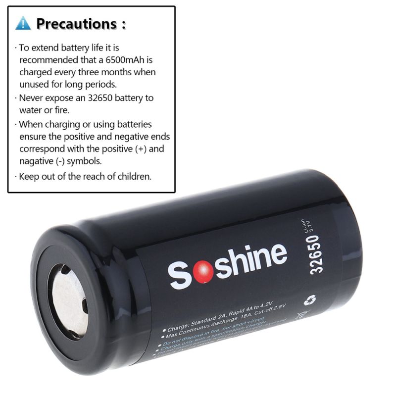 Batterie Rechargeable Soshine 6500mAh 3.7V 32650 Li-ion pour Outils Véhicules Haute Densité Énergétique Durable