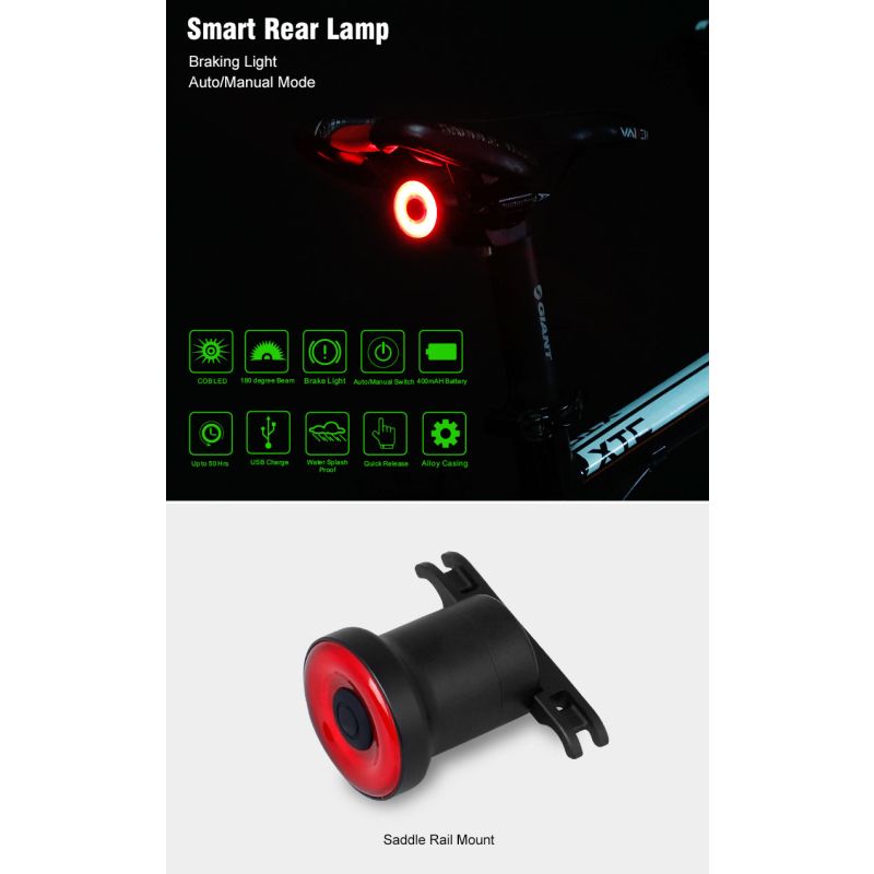 XLITE100 Vélo Intelligent Lumière Arrière Super Lumineux USB Lentille Anti-éblouissement Sécurité Cyclisme