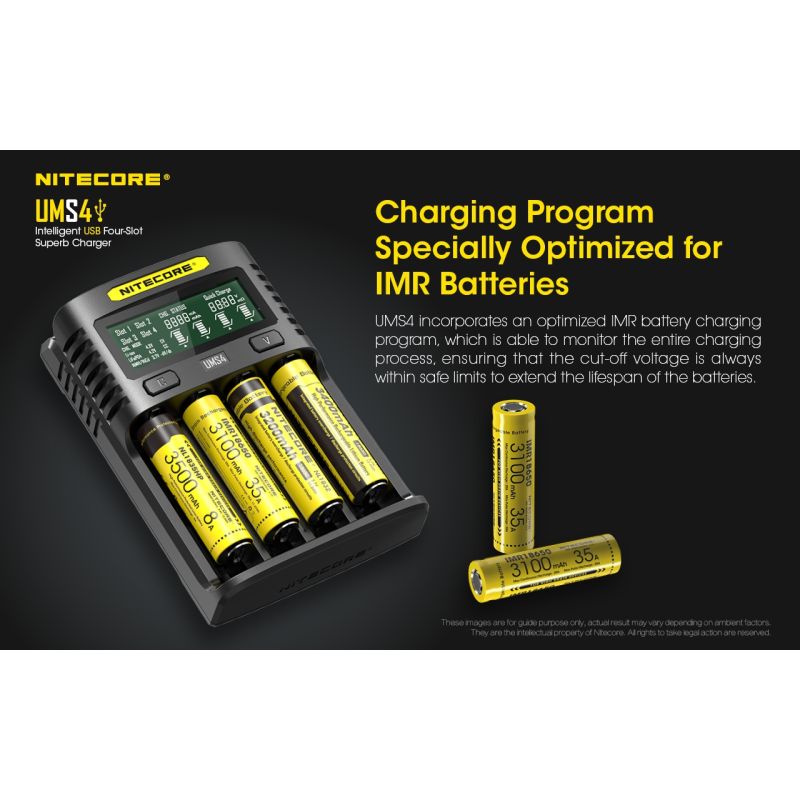 Nitecore UMS4 Chargeur USB Intelligent Quatre Emplacements pour Batteries 18650 21700 26650 Charge Rapide