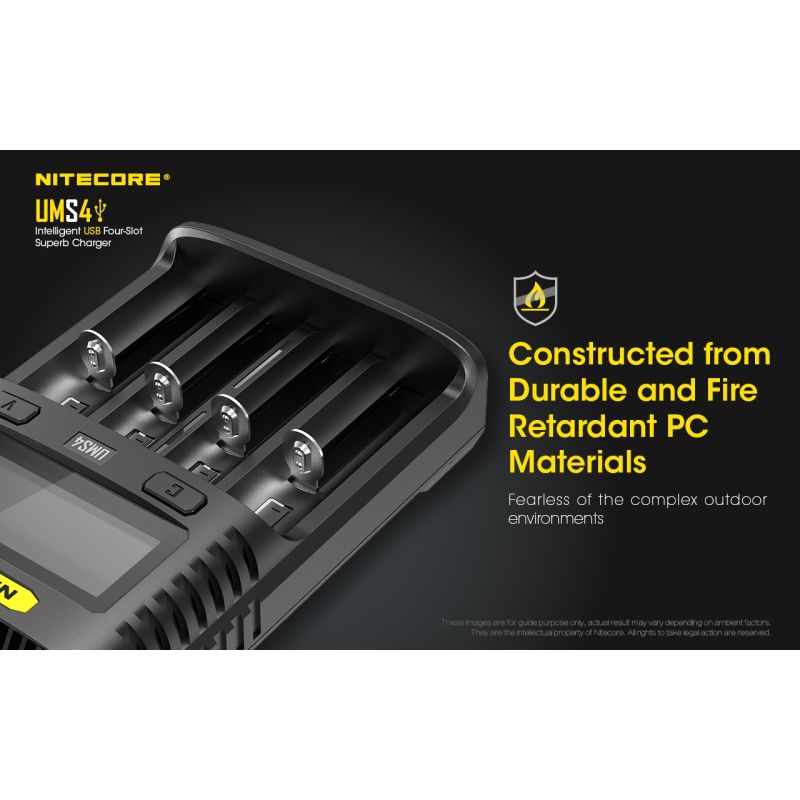 Nitecore UMS4 Chargeur USB Intelligent Quatre Emplacements pour Batteries 18650 21700 26650 Charge Rapide