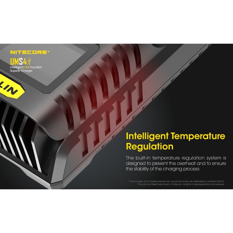 Nitecore UMS4 Chargeur USB Intelligent Quatre Emplacements pour Batteries 18650 21700 26650 Charge Rapide