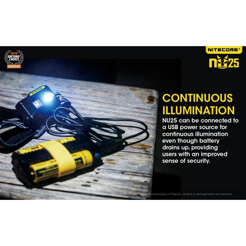Nitecore NU25 lampe frontale rechargeable 360 lumens avec LED XP-G2 S3 idéal pour camping et visibilité nocturne