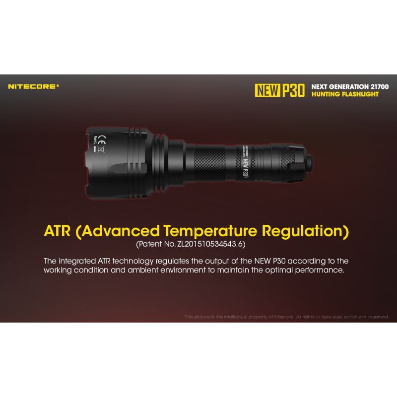 Nitecore P30 lampe LED extérieure XP-L HI V3 1000 lumens faisceau 618 mètres design durable éclairage précision