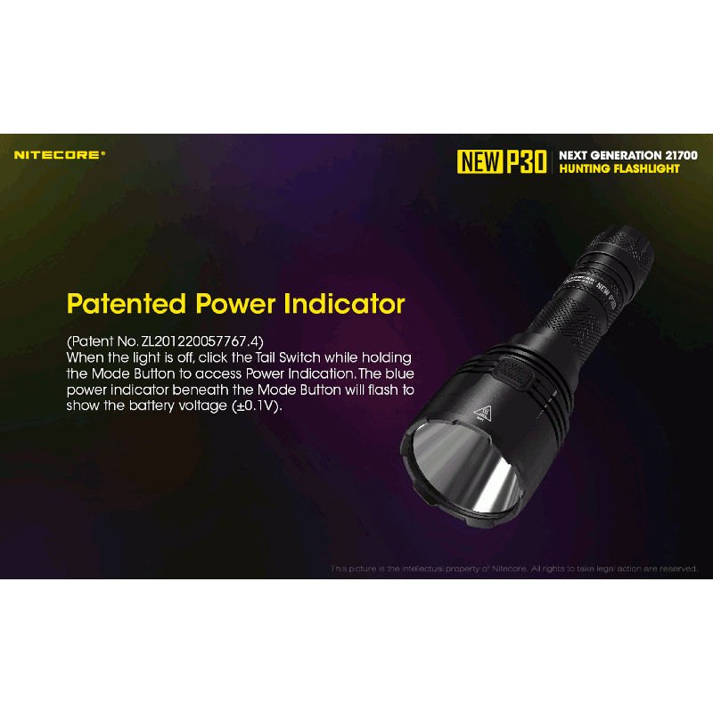Nitecore P30 lampe LED extérieure XP-L HI V3 1000 lumens faisceau 618 mètres design durable éclairage précision