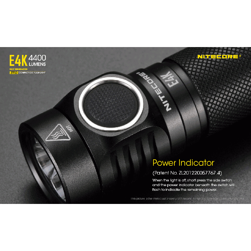 Lampe de Poche Nitecore E4K 4400 Lumens Haute Luminosité Compacte et Durable pour Éclairage Extérieur IP68