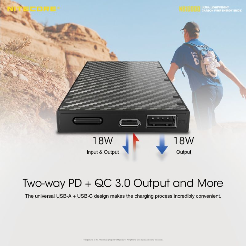 NITECORE NB10000 Batterie externe 10000mAh Double port USB USB-C Léger Chargeur portable Accessoire de voyage