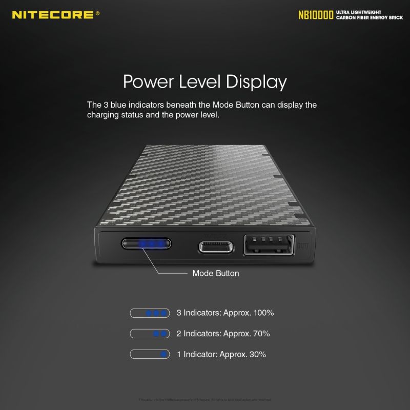 NITECORE NB10000 Batterie externe 10000mAh Double port USB USB-C Léger Chargeur portable Accessoire de voyage