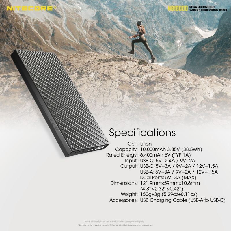 NITECORE NB10000 Batterie externe 10000mAh Double port USB USB-C Léger Chargeur portable Accessoire de voyage
