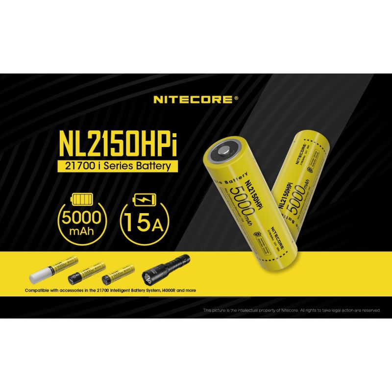 NITECORE NL2150HPI Batterie Rechargeable 5000mAh 21700 3.6V Li-ion Haute Performance pour Dispositifs Électroniques