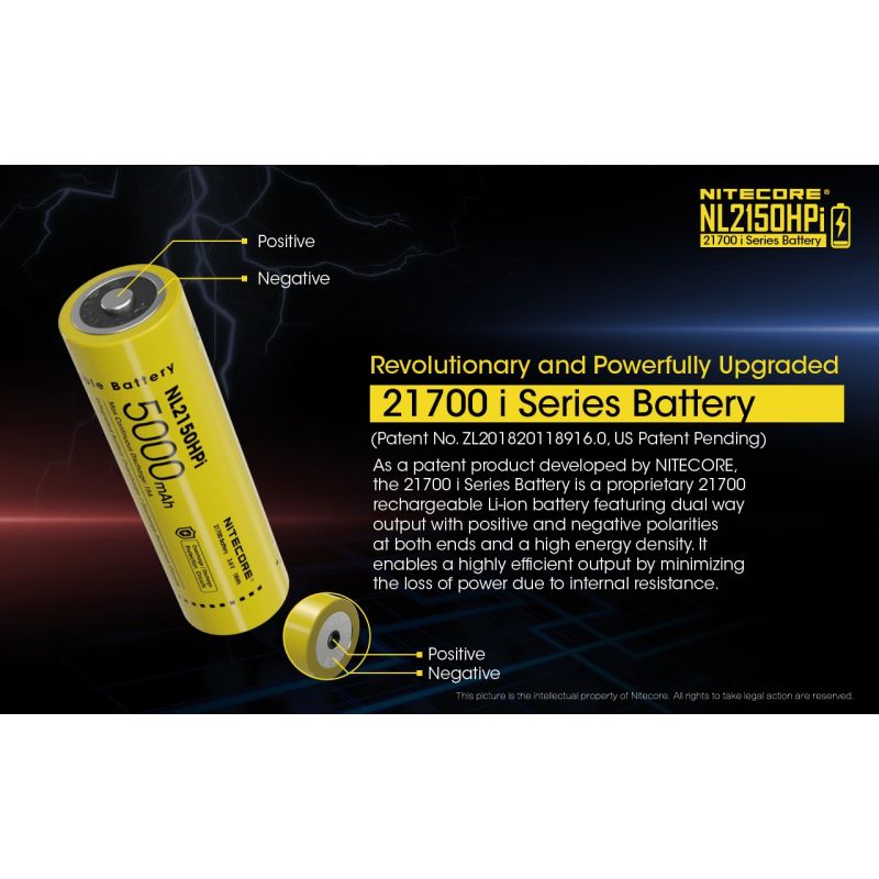 NITECORE NL2150HPI Batterie Rechargeable 5000mAh 21700 3.6V Li-ion Haute Performance pour Dispositifs Électroniques