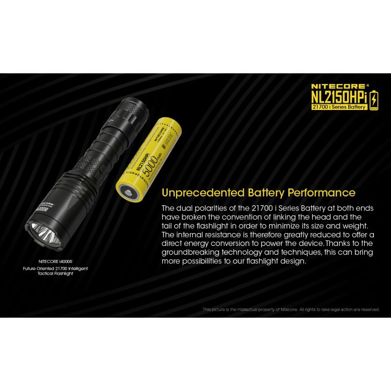 NITECORE NL2150HPI Batterie Rechargeable 5000mAh 21700 3.6V Li-ion Haute Performance pour Dispositifs Électroniques