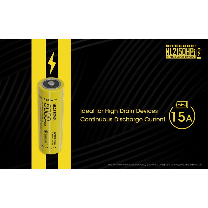 NITECORE NL2150HPI Batterie Rechargeable 5000mAh 21700 3.6V Li-ion Haute Performance pour Dispositifs Électroniques