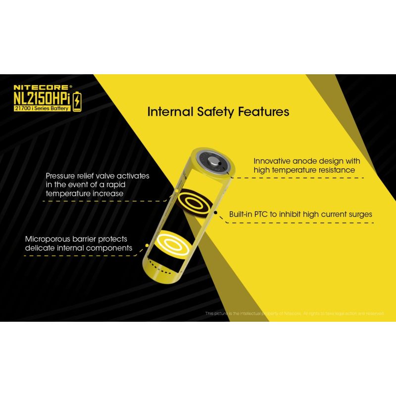 NITECORE NL2150HPI Batterie Rechargeable 5000mAh 21700 3.6V Li-ion Haute Performance pour Dispositifs Électroniques