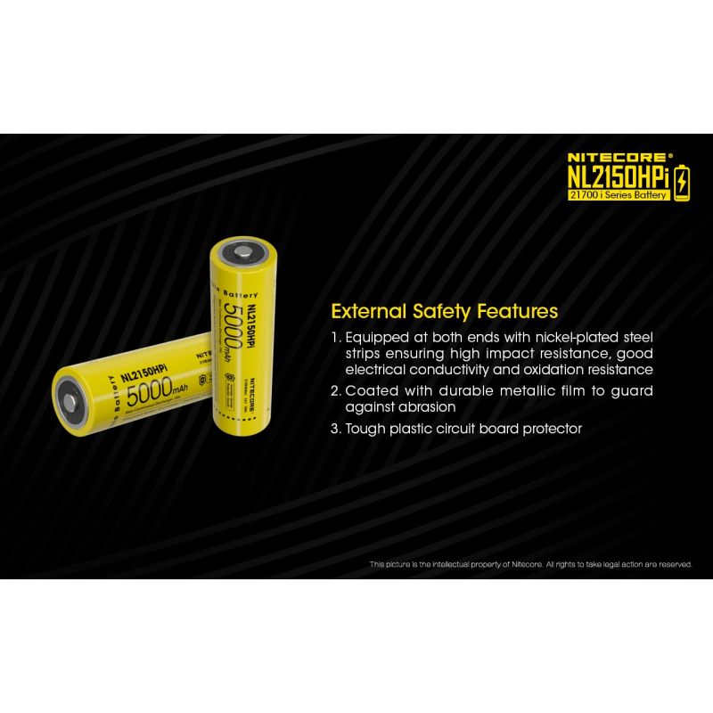 NITECORE NL2150HPI Batterie Rechargeable 5000mAh 21700 3.6V Li-ion Haute Performance pour Dispositifs Électroniques