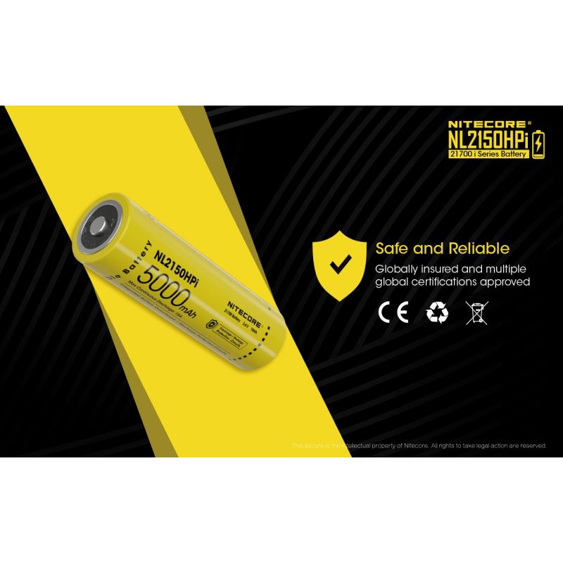 NITECORE NL2150HPI Batterie Rechargeable 5000mAh 21700 3.6V Li-ion Haute Performance pour Dispositifs Électroniques