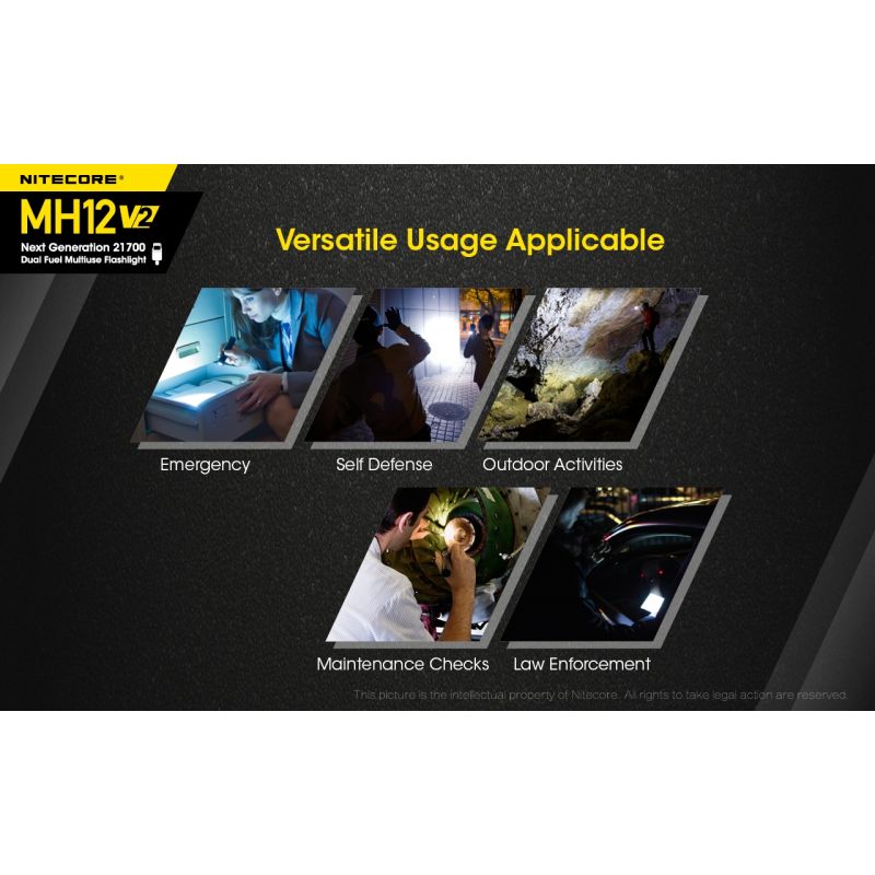 Lampe Nitecore MH12 V2 1200 Lumens LED XP-L2 V6 Pour Camping Éclairage Extérieur Batterie 21700 Haute Performance