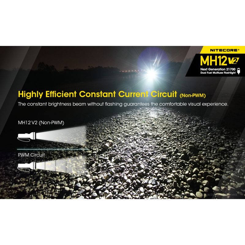 Lampe Nitecore MH12 V2 1200 Lumens LED XP-L2 V6 Pour Camping Éclairage Extérieur Batterie 21700 Haute Performance
