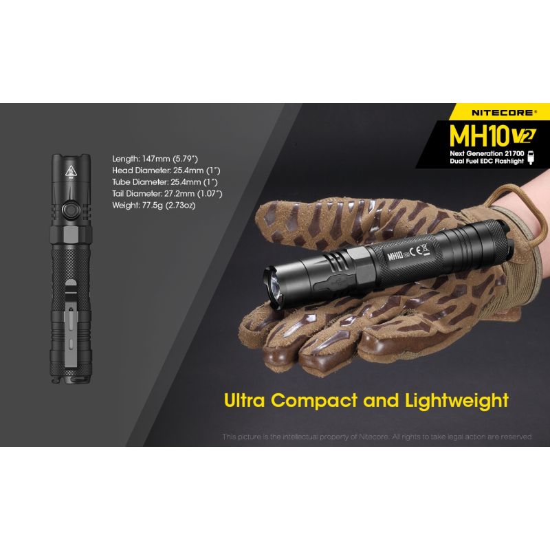 NITECORE MH10 V2 lampe torche LED 1200 lumens design compact USB-C lampe de plein air fiabilité durable