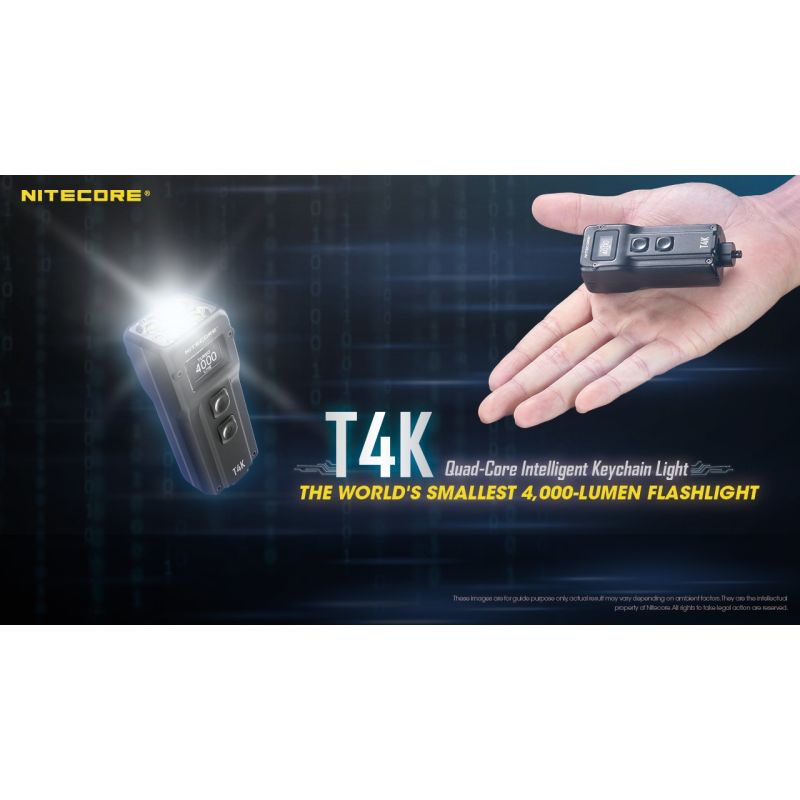 Nitecore T4K lampe de poche porte-clés 4000 lumens compacte LED XP-L2 V6 pour l'éclairage extérieur USB-C