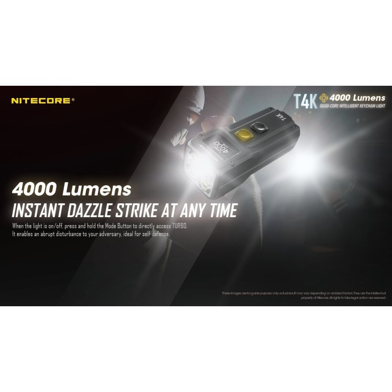 Nitecore T4K lampe de poche porte-clés 4000 lumens compacte LED XP-L2 V6 pour l'éclairage extérieur USB-C