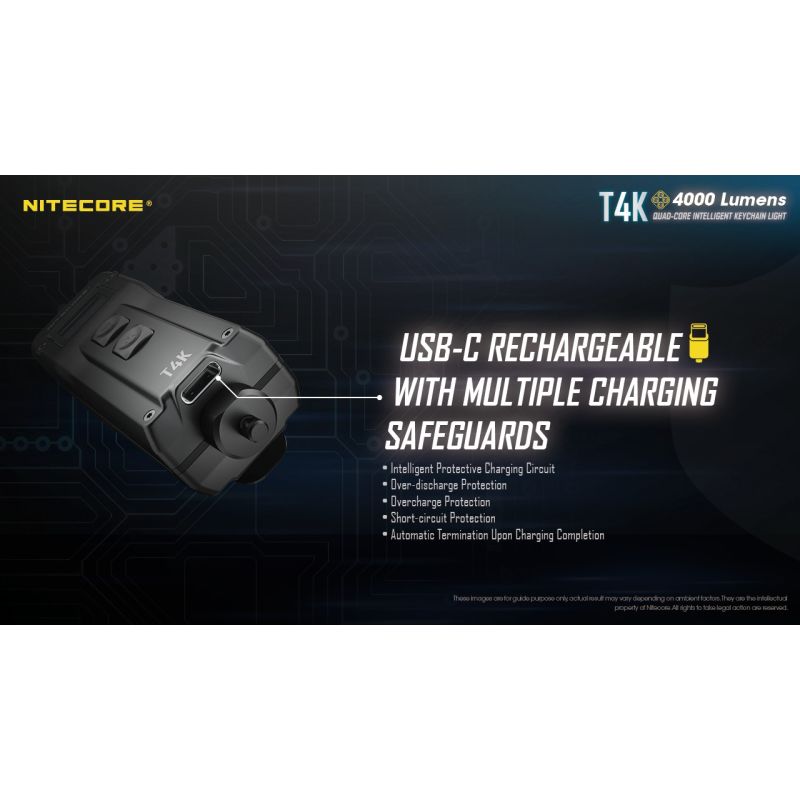 Nitecore T4K lampe de poche porte-clés 4000 lumens compacte LED XP-L2 V6 pour l'éclairage extérieur USB-C