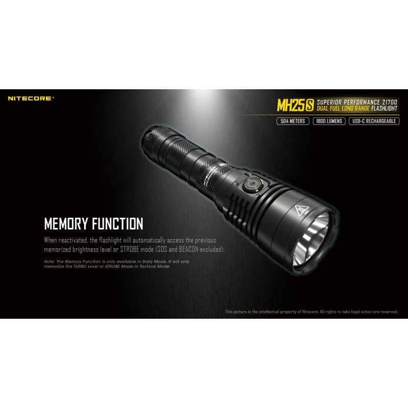 Nouvelle lampe Nitecore MH25S 1800 lumens compacte LED Luminus SST-40 rechargeable USB-C performance puissante