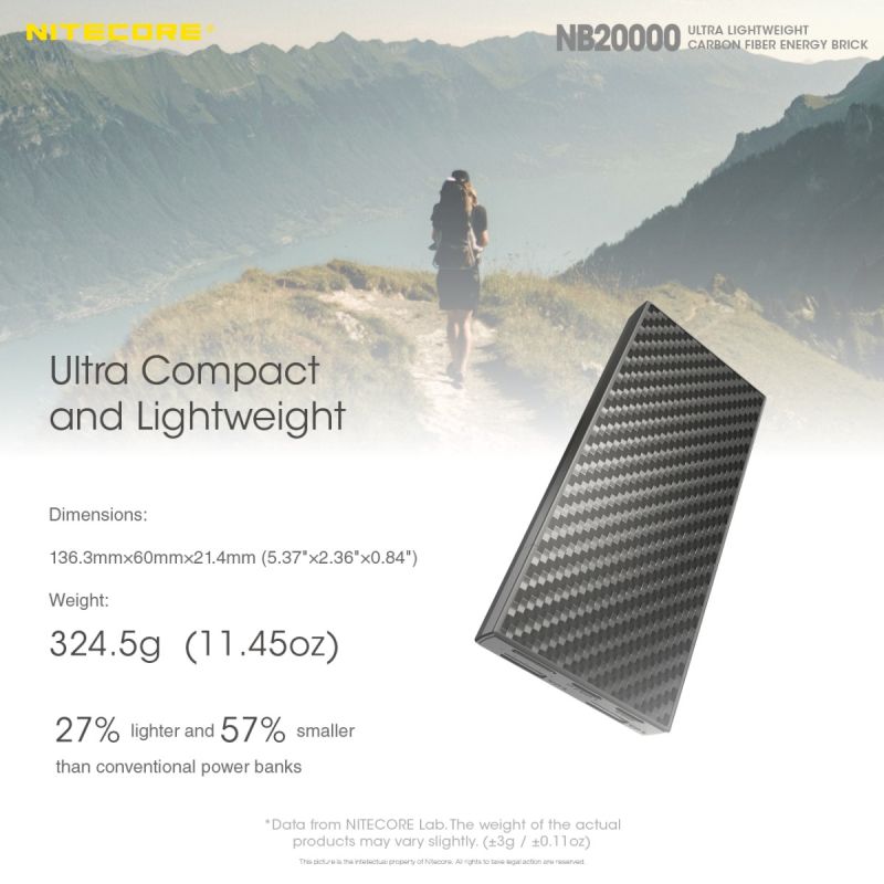 Banque d'alimentation Nitecore NB20000 QC 20000mAh USB/USB-C chargeur portable double port rapide léger durable