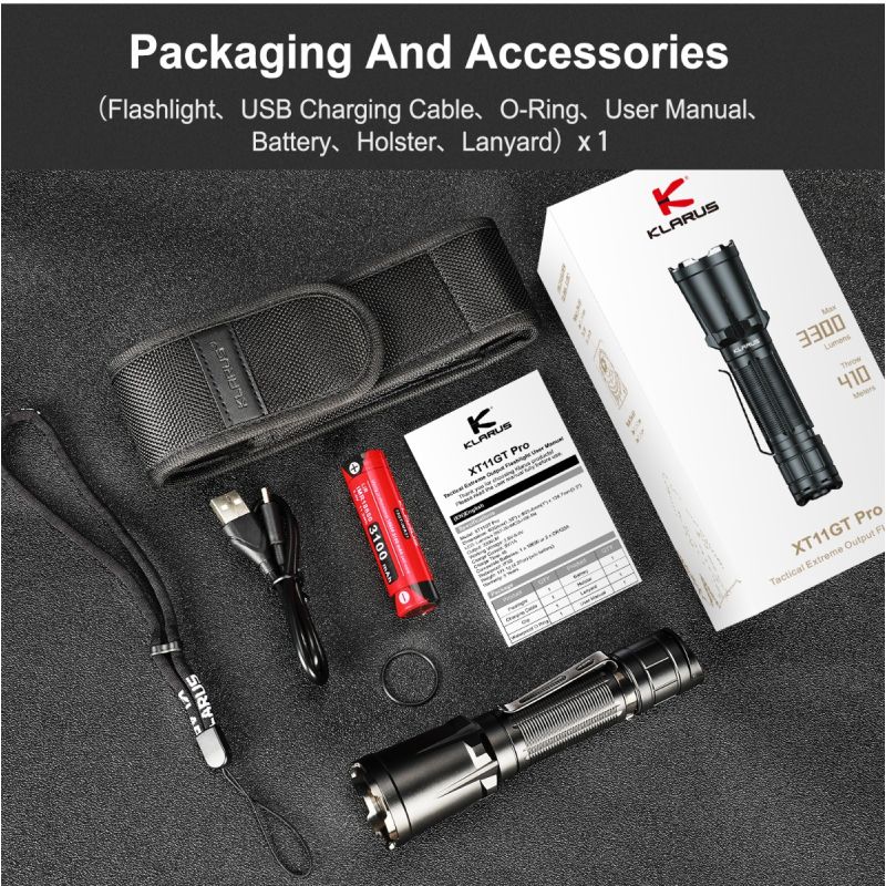 Klarus XT11GT PRO V2.0 3300 lumens lampe de poche rechargeable USB-C pour aventure en plein air éclairage fiable
