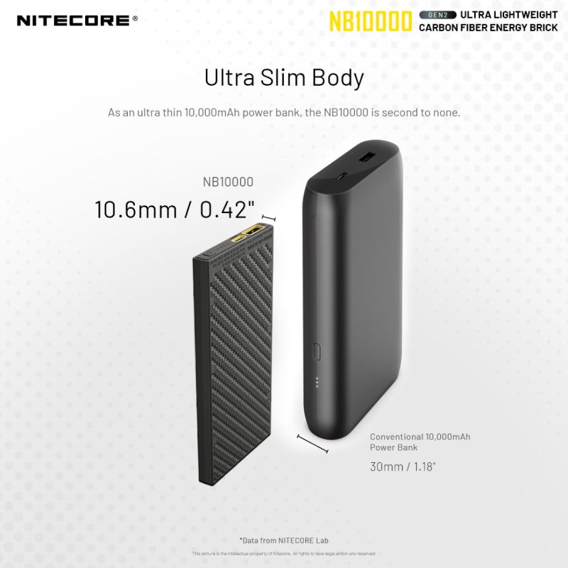 Nitecore NB10000 Gen II banque d'alimentation ultra-fine 10000mAh USB-C charge rapide QC accessoire de voyage