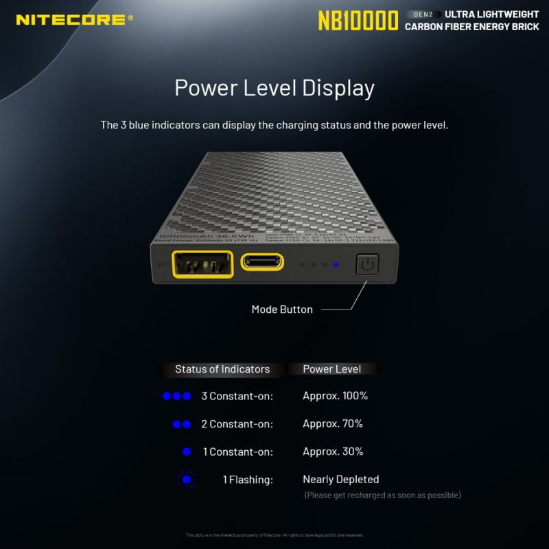 Nitecore NB10000 Gen II banque d'alimentation ultra-fine 10000mAh USB-C charge rapide QC accessoire de voyage