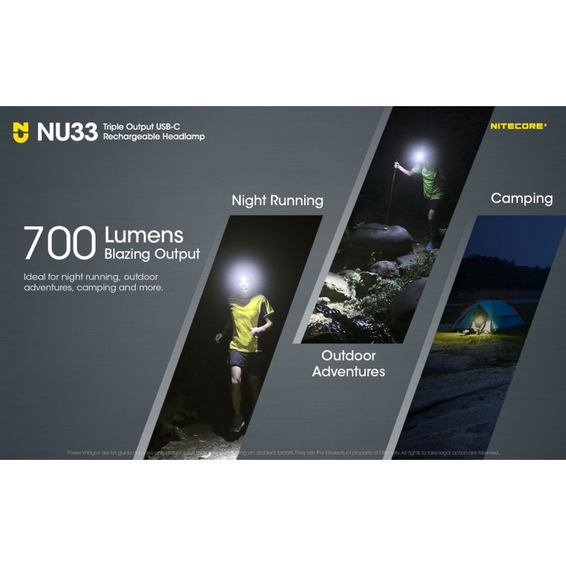 Nitecore NU33 Lampe Frontale Rechargeable USB-C 700LM Haute CRI Équipement de Camping Batterie 2000mAh Aventure