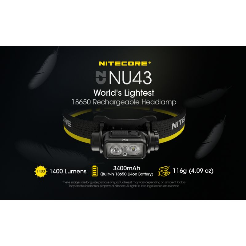 Lampe frontale rechargeable NITECORE NU43 1400 lumens lumière blanche et rouge pour camping en plein air